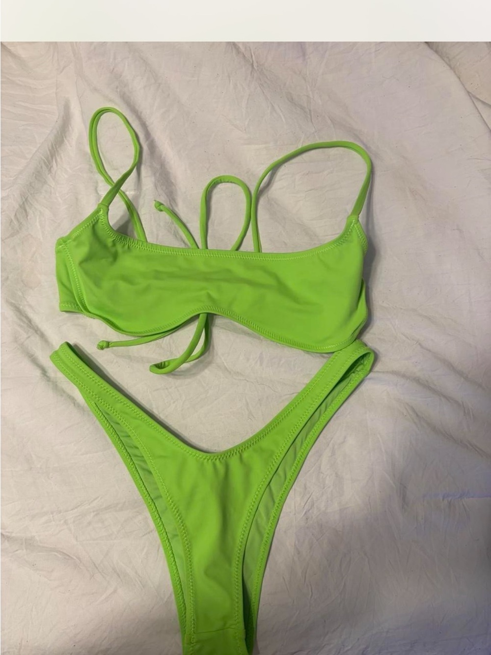 Neon Green Strappy Bikini Set - Women Swim